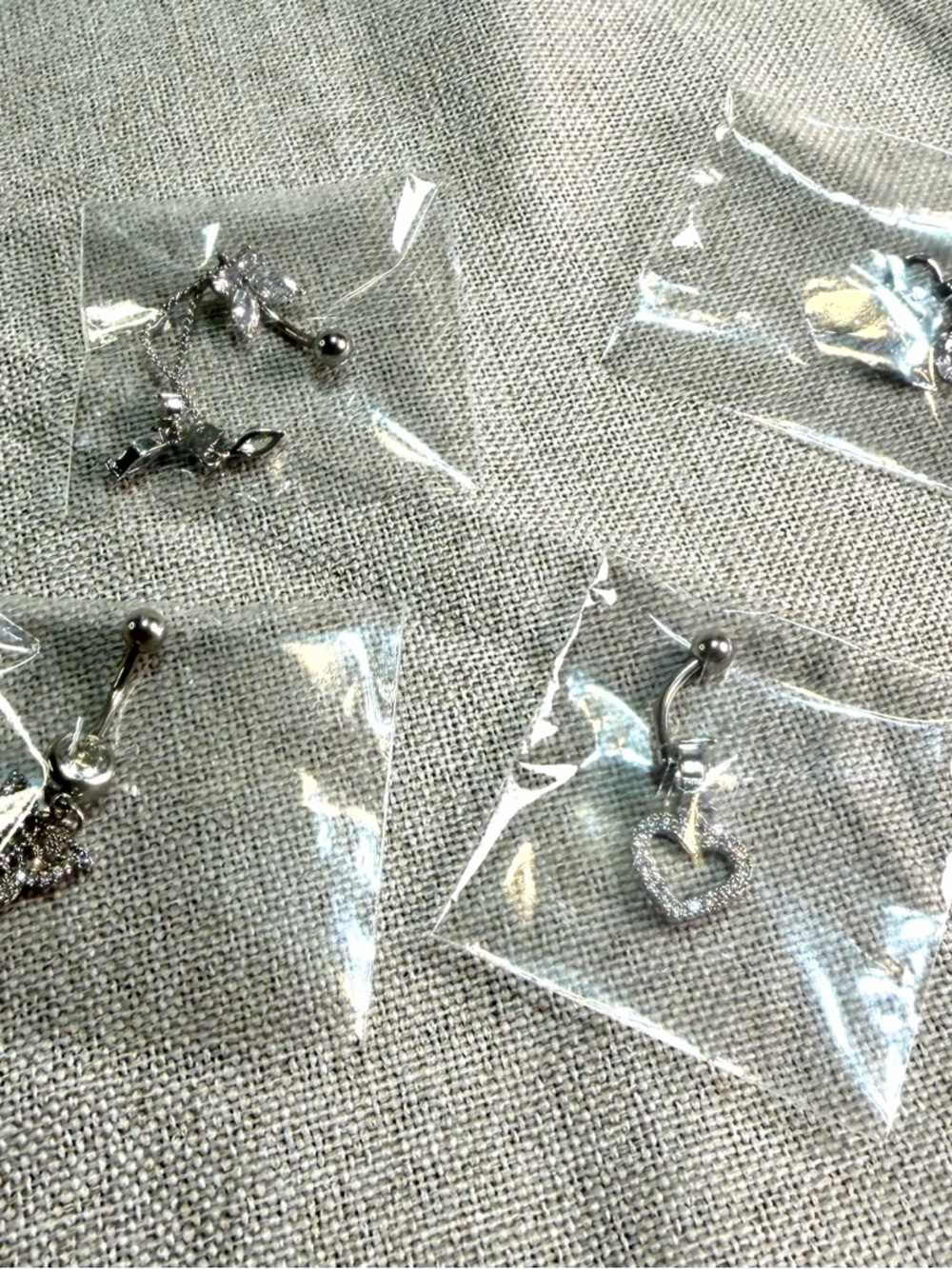 Silver Heart Dangle Belly Rings - Set of Sparkling Navel Jewelry